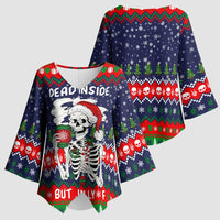 Dead Inside But Jolly Af Christmas Skeleton Kimono Sleeve Blouse Xmas Holiday Patterns - Wonder Print Shop