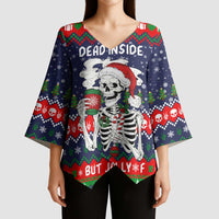 Dead Inside But Jolly Af Christmas Skeleton Kimono Sleeve Blouse Xmas Holiday Patterns - Wonder Print Shop