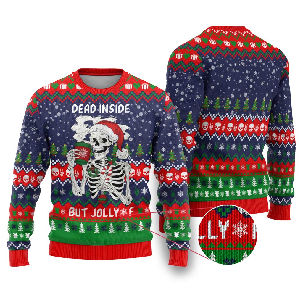 Dead Inside But Jolly Af Christmas Skeleton Ugly Christmas Sweater Xmas Holiday Patterns - Wonder Print Shop