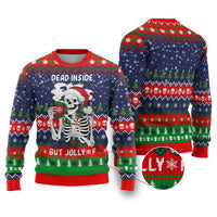Dead Inside But Jolly Af Christmas Skeleton Ugly Christmas Sweater Xmas Holiday Patterns - Wonder Print Shop
