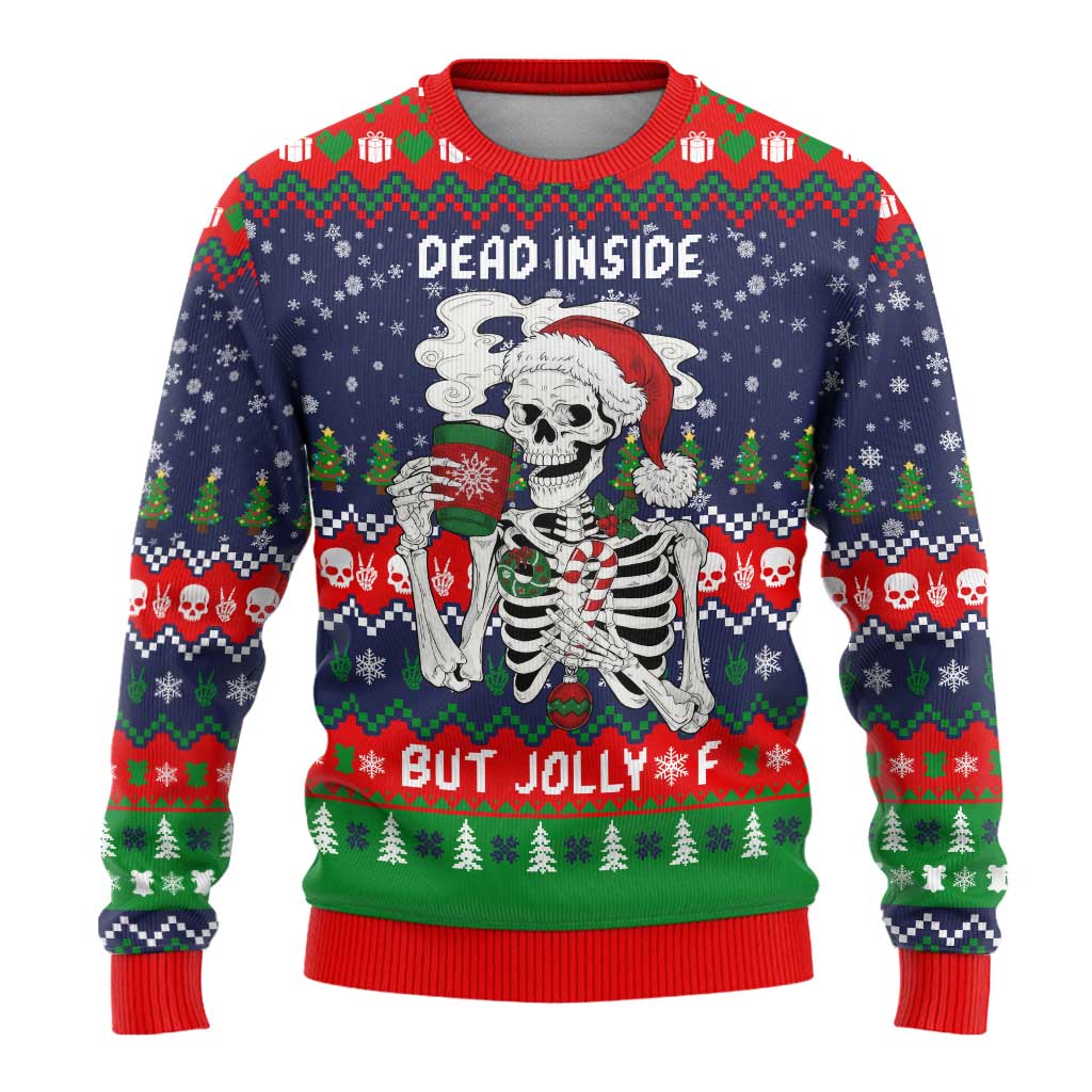 Dead Inside But Jolly Af Christmas Skeleton Ugly Christmas Sweater Xmas Holiday Patterns - Wonder Print Shop