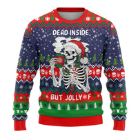 Dead Inside But Jolly Af Christmas Skeleton Ugly Christmas Sweater Xmas Holiday Patterns - Wonder Print Shop