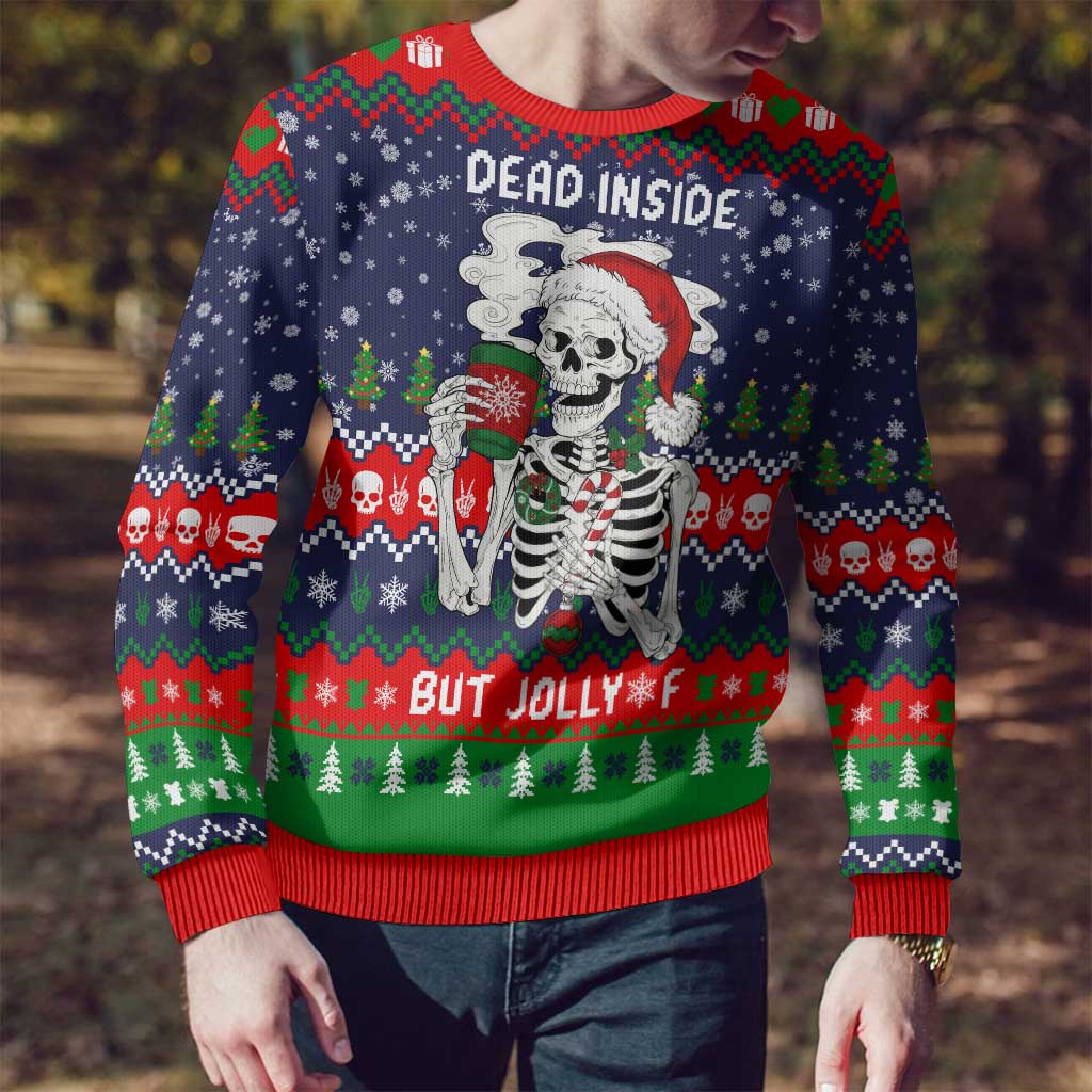 Dead Inside But Jolly Af Christmas Skeleton Ugly Christmas Sweater Xmas Holiday Patterns - Wonder Print Shop