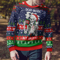 Dead Inside But Jolly Af Christmas Skeleton Ugly Christmas Sweater Xmas Holiday Patterns - Wonder Print Shop