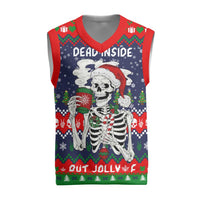 Dead Inside But Jolly Af Christmas Skeleton Christmas Knitted V-Neck Vest Xmas Holiday Patterns - Wonder Print Shop