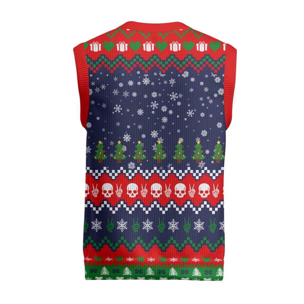 Dead Inside But Jolly Af Christmas Skeleton Christmas Knitted V-Neck Vest Xmas Holiday Patterns - Wonder Print Shop