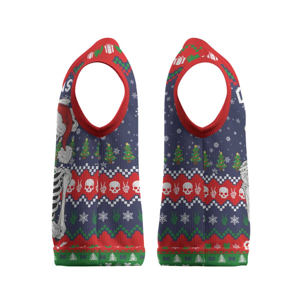 Dead Inside But Jolly Af Christmas Skeleton Christmas Knitted V-Neck Vest Xmas Holiday Patterns - Wonder Print Shop