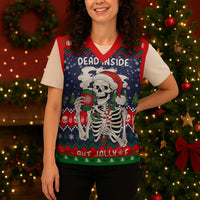 Dead Inside But Jolly Af Christmas Skeleton Christmas Knitted V-Neck Vest Xmas Holiday Patterns - Wonder Print Shop