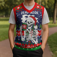Dead Inside But Jolly Af Christmas Skeleton Christmas Knitted V-Neck Vest Xmas Holiday Patterns - Wonder Print Shop