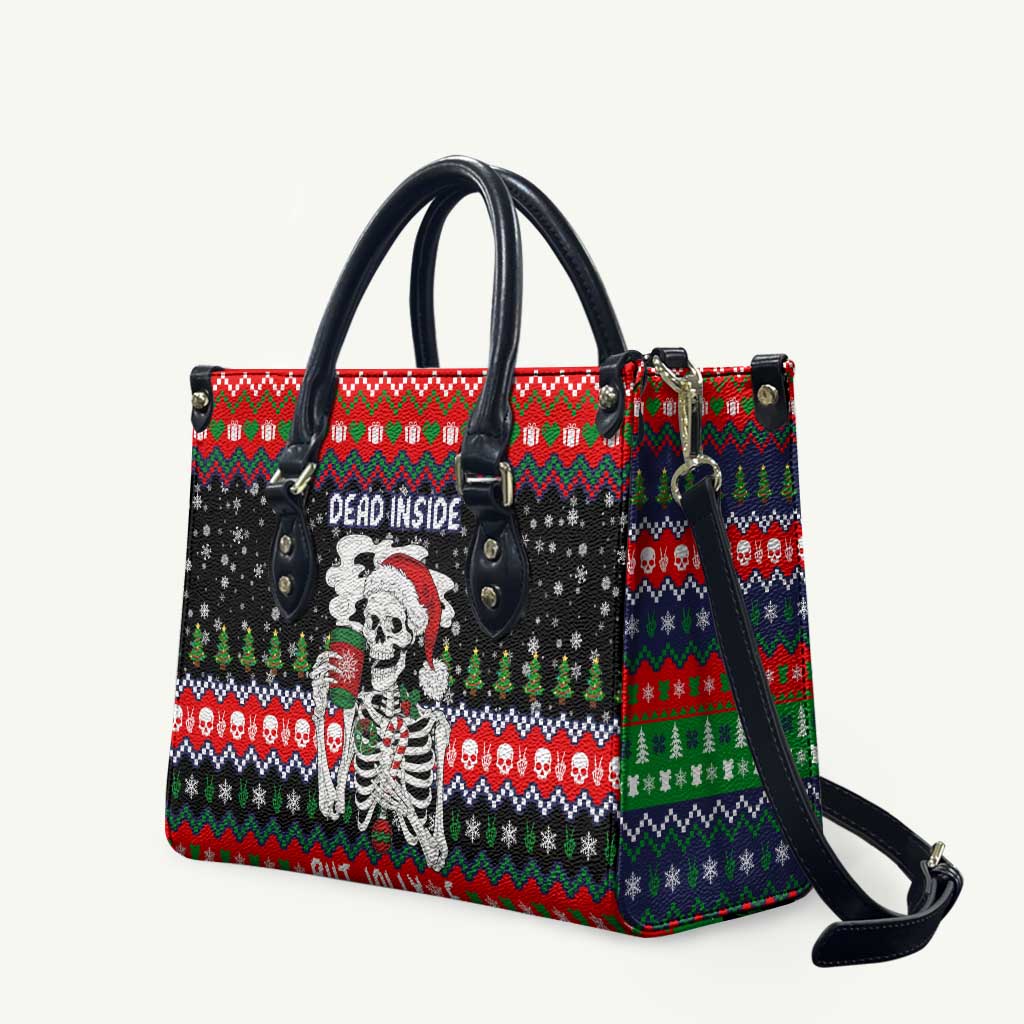 Dead Inside But Jolly Af Christmas Skeleton Leather Bag Xmas Holiday Patterns - Wonder Print Shop