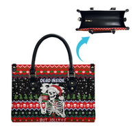 Dead Inside But Jolly Af Christmas Skeleton Leather Bag Xmas Holiday Patterns - Wonder Print Shop