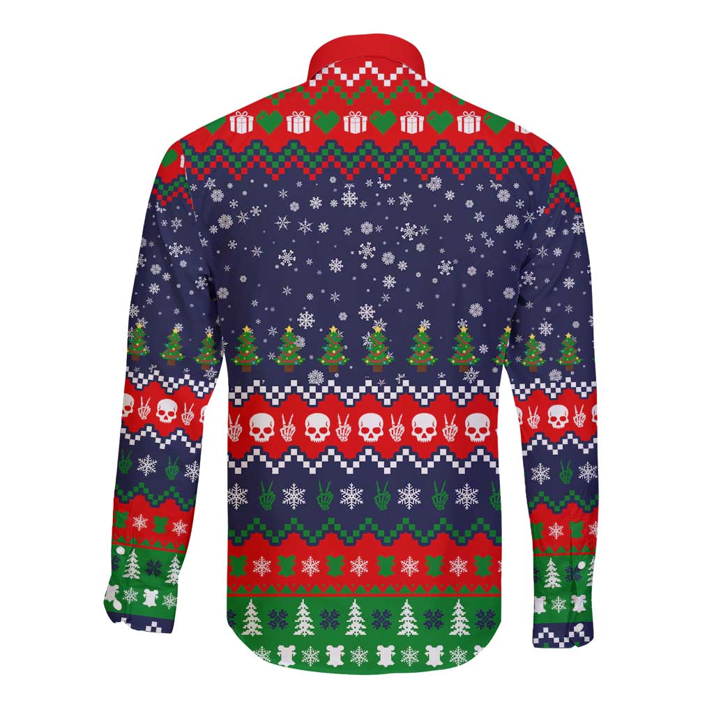 Dead Inside But Jolly Af Christmas Skeleton Long Sleeve Button Shirt Xmas Holiday Patterns - Wonder Print Shop
