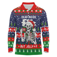 Dead Inside But Jolly Af Christmas Skeleton Long Sleeve Polo Shirt Xmas Holiday Patterns - Wonder Print Shop