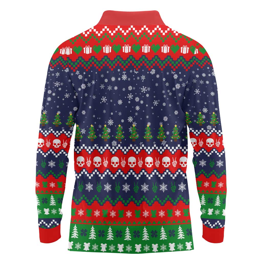 Dead Inside But Jolly Af Christmas Skeleton Long Sleeve Polo Shirt Xmas Holiday Patterns - Wonder Print Shop