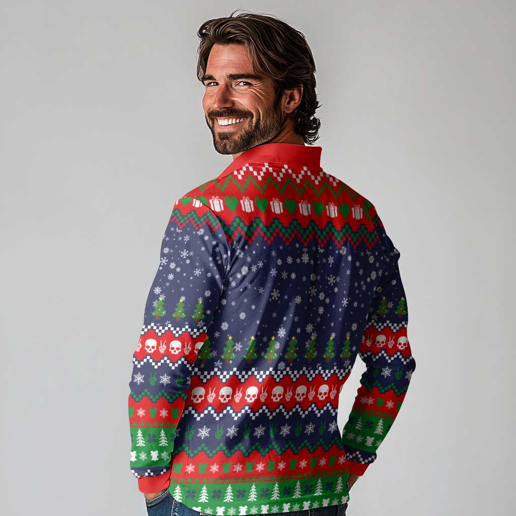 Dead Inside But Jolly Af Christmas Skeleton Long Sleeve Polo Shirt Xmas Holiday Patterns - Wonder Print Shop