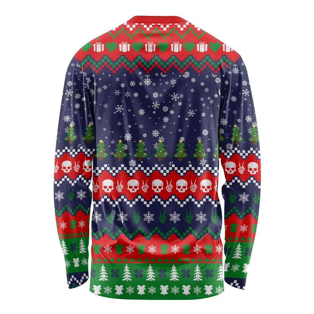 Dead Inside But Jolly Af Christmas Skeleton Long Sleeve Shirt Xmas Holiday Patterns - Wonder Print Shop