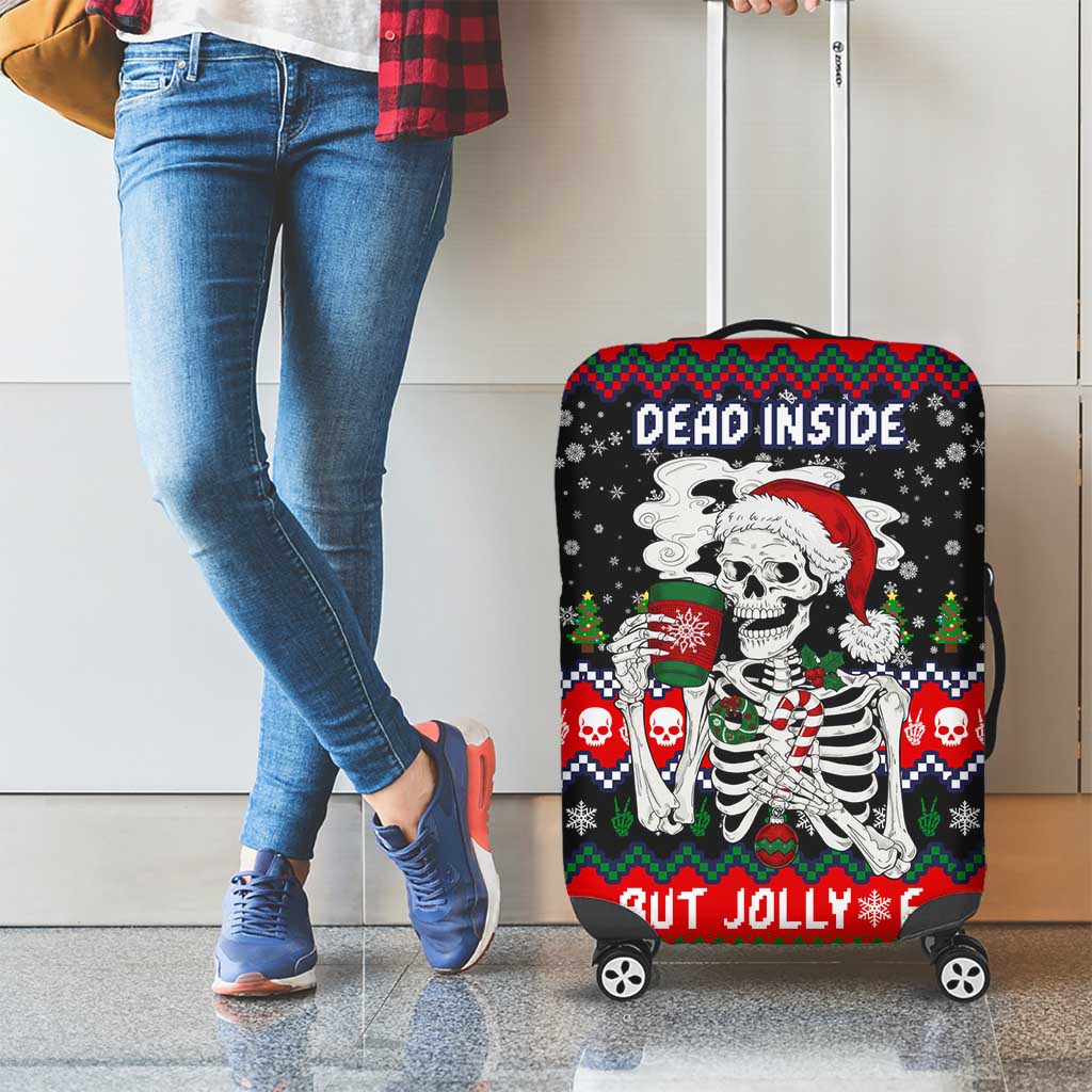 Dead Inside But Jolly Af Christmas Skeleton Luggage Cover Xmas Holiday Patterns - Wonder Print Shop