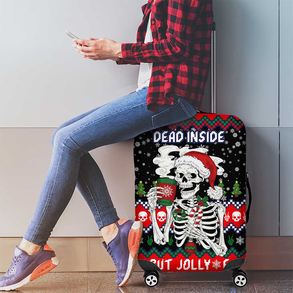 Dead Inside But Jolly Af Christmas Skeleton Luggage Cover Xmas Holiday Patterns - Wonder Print Shop