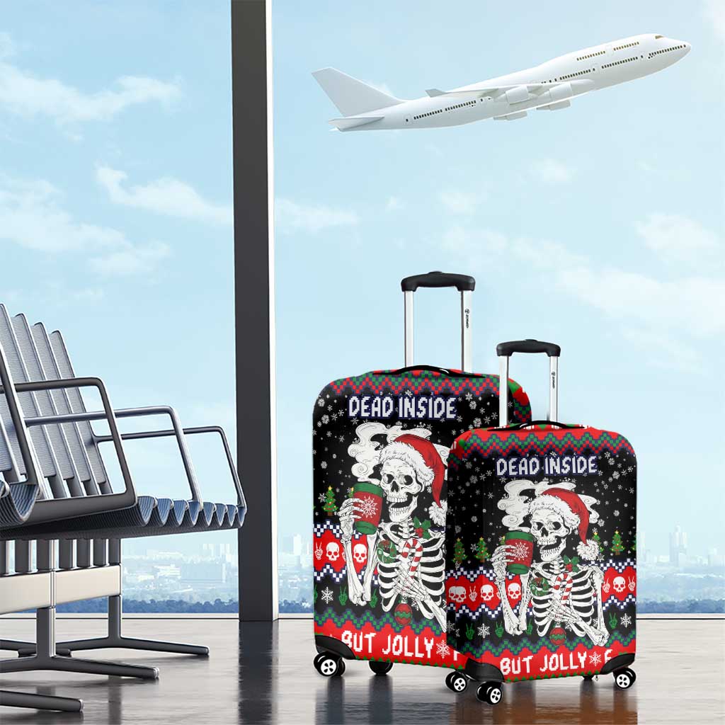 Dead Inside But Jolly Af Christmas Skeleton Luggage Cover Xmas Holiday Patterns - Wonder Print Shop