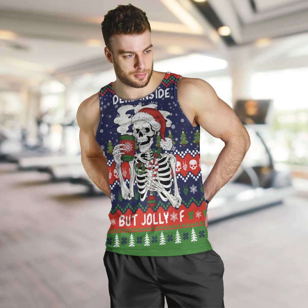 Dead Inside But Jolly Af Christmas Skeleton Men Tank Top Xmas Holiday Patterns - Wonder Print Shop
