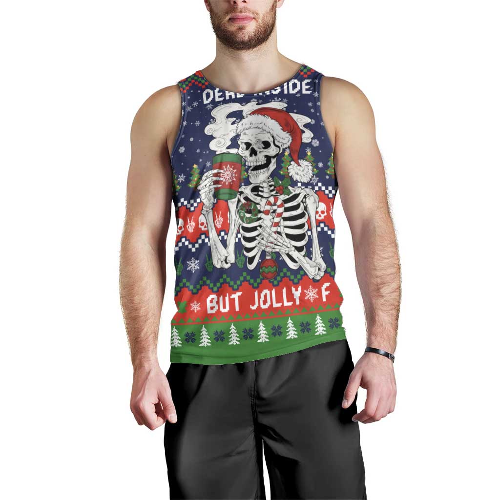 Dead Inside But Jolly Af Christmas Skeleton Men Tank Top Xmas Holiday Patterns - Wonder Print Shop