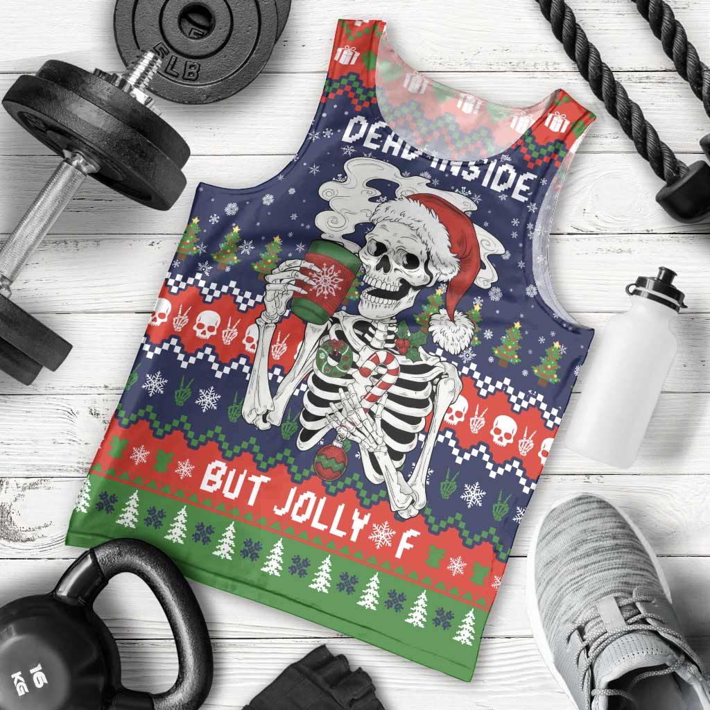 Dead Inside But Jolly Af Christmas Skeleton Men Tank Top Xmas Holiday Patterns - Wonder Print Shop