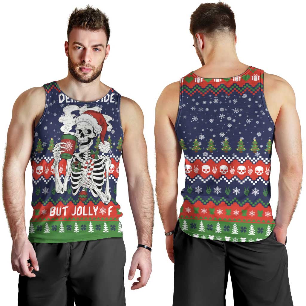 Dead Inside But Jolly Af Christmas Skeleton Men Tank Top Xmas Holiday Patterns - Wonder Print Shop
