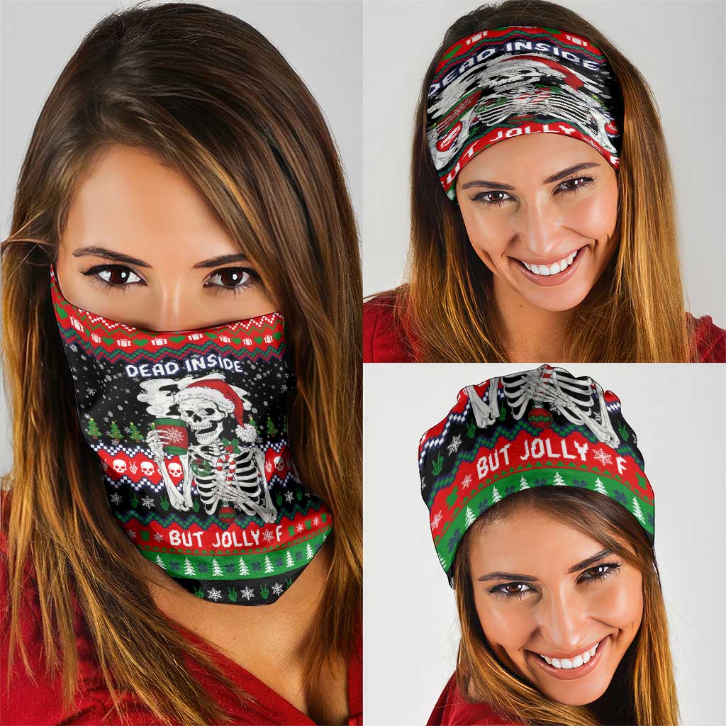 Dead Inside But Jolly Af Christmas Skeleton Neck Gaiter Xmas Holiday Patterns - Wonder Print Shop