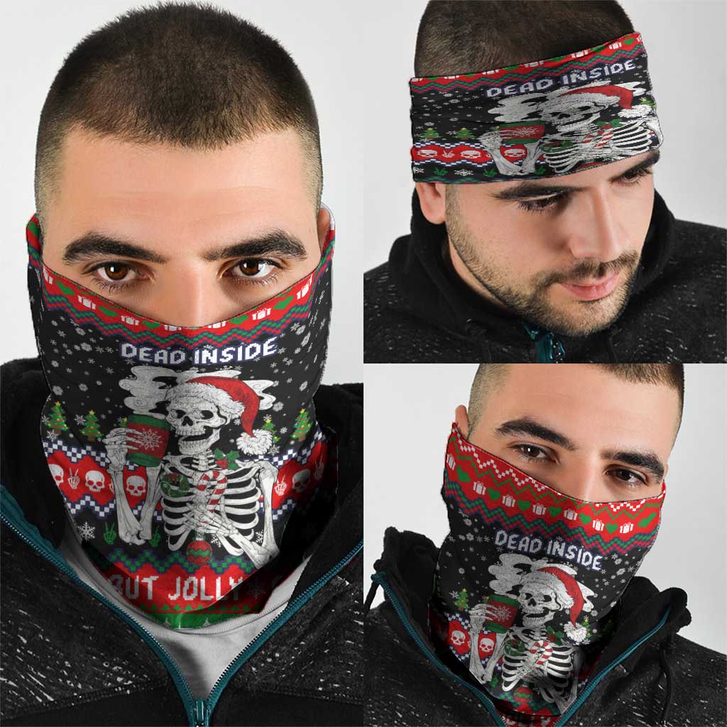 Dead Inside But Jolly Af Christmas Skeleton Neck Gaiter Xmas Holiday Patterns - Wonder Print Shop