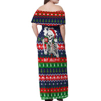 Dead Inside But Jolly Af Christmas Skeleton Off Shoulder Maxi Dress Xmas Holiday Patterns - Wonder Print Shop