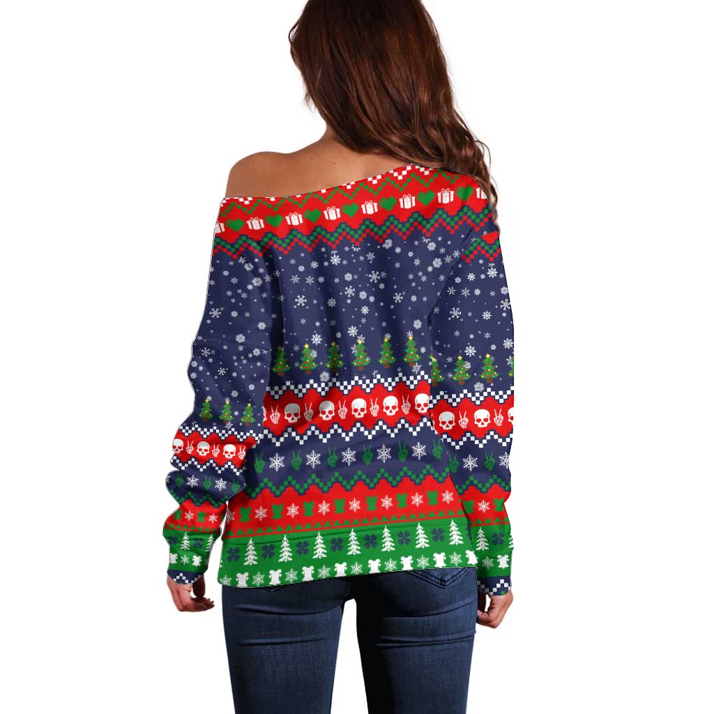 Dead Inside But Jolly Af Christmas Skeleton Off Shoulder Sweater Xmas Holiday Patterns - Wonder Print Shop