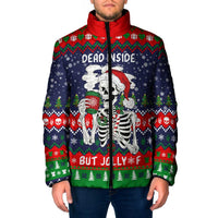 Dead Inside But Jolly Af Christmas Skeleton Padded Jacket Xmas Holiday Patterns - Wonder Print Shop