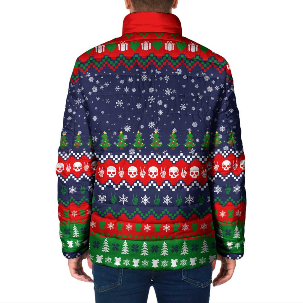 Dead Inside But Jolly Af Christmas Skeleton Padded Jacket Xmas Holiday Patterns - Wonder Print Shop