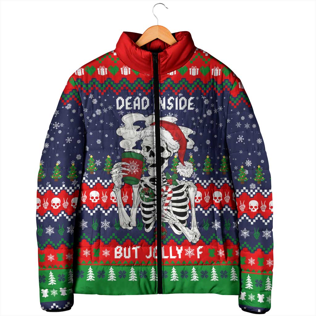 Dead Inside But Jolly Af Christmas Skeleton Padded Jacket Xmas Holiday Patterns - Wonder Print Shop