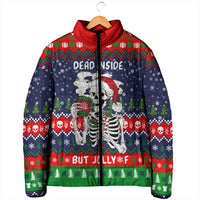 Dead Inside But Jolly Af Christmas Skeleton Padded Jacket Xmas Holiday Patterns - Wonder Print Shop