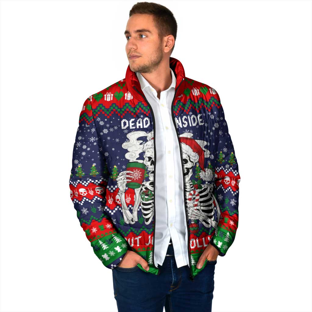 Dead Inside But Jolly Af Christmas Skeleton Padded Jacket Xmas Holiday Patterns - Wonder Print Shop