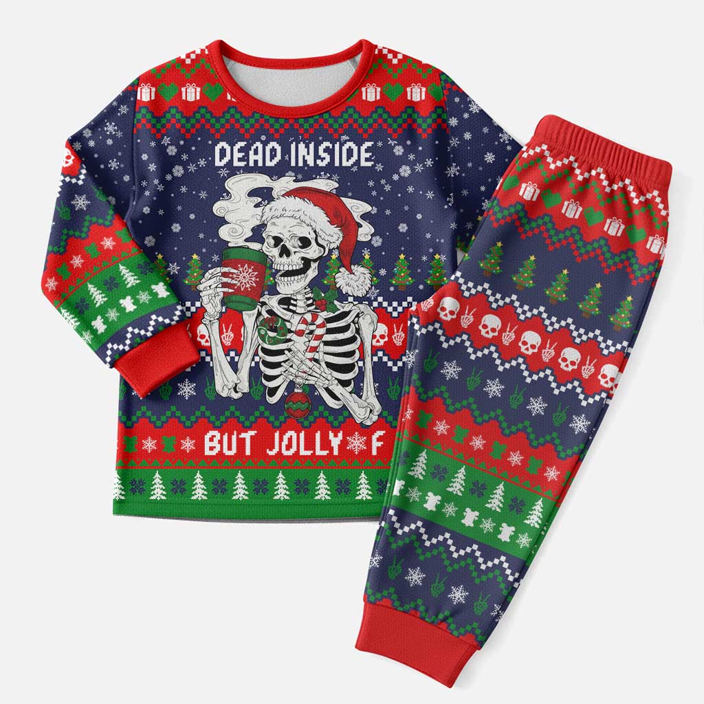 Dead Inside But Jolly Af Christmas Skeleton Christmas Pajama Set Xmas Holiday Patterns - Wonder Print Shop