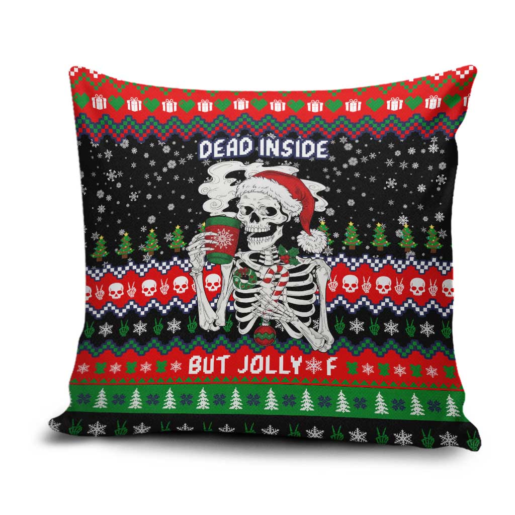 Dead Inside But Jolly Af Christmas Skeleton Pillow Cover Xmas Holiday Patterns - Wonder Print Shop