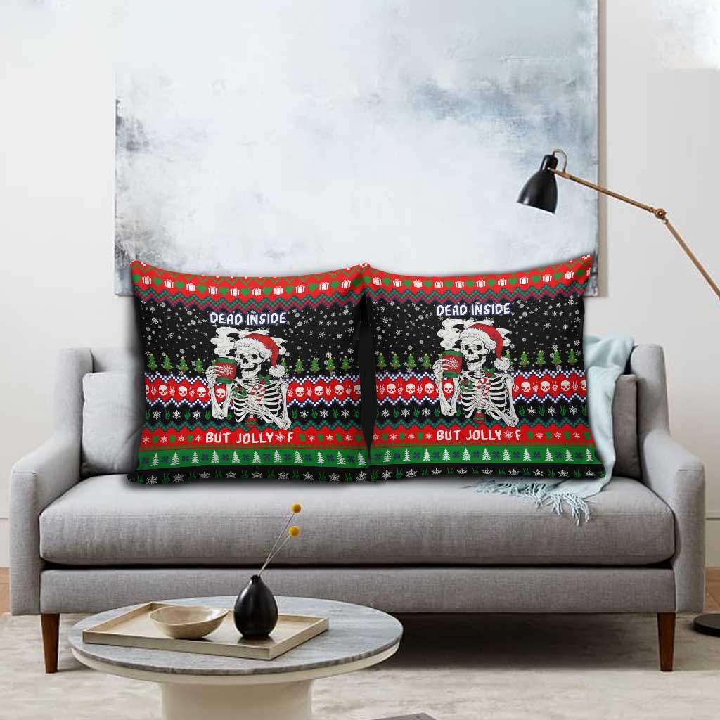 Dead Inside But Jolly Af Christmas Skeleton Pillow Cover Xmas Holiday Patterns - Wonder Print Shop