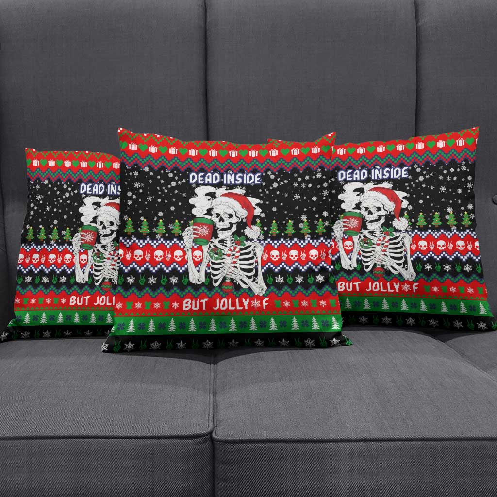 Dead Inside But Jolly Af Christmas Skeleton Pillow Cover Xmas Holiday Patterns - Wonder Print Shop