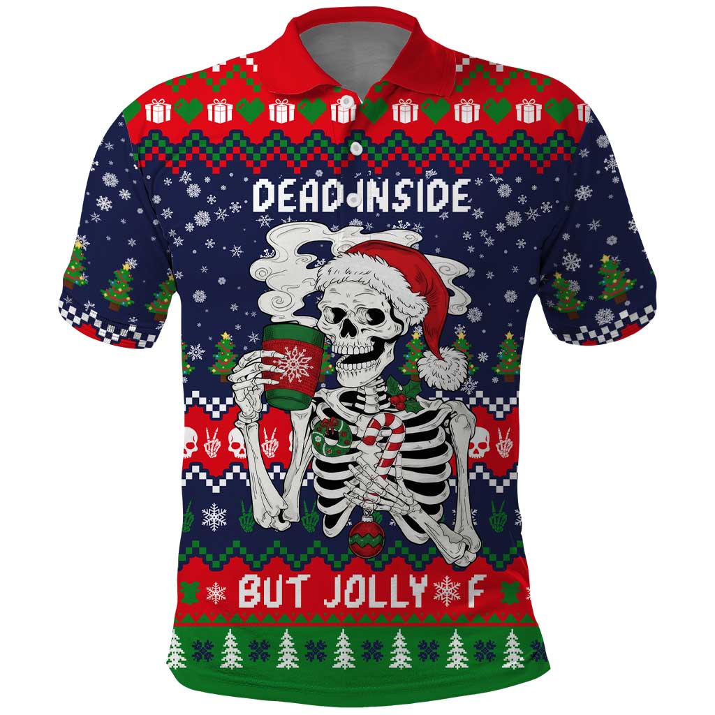 Dead Inside But Jolly Af Christmas Skeleton Polo Shirt Xmas Holiday Patterns - Wonder Print Shop