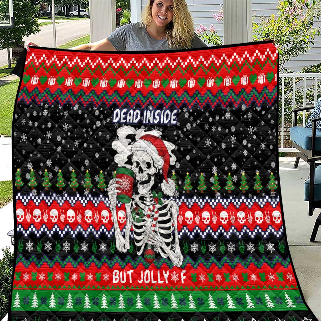 Dead Inside But Jolly Af Christmas Skeleton Quilt Xmas Holiday Patterns - Wonder Print Shop