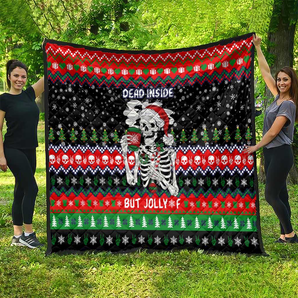 Dead Inside But Jolly Af Christmas Skeleton Quilt Xmas Holiday Patterns - Wonder Print Shop