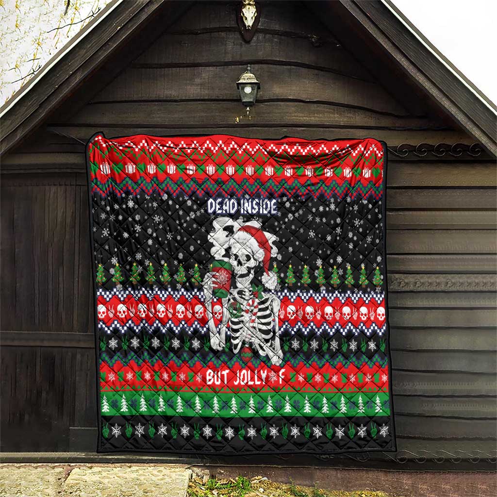 Dead Inside But Jolly Af Christmas Skeleton Quilt Xmas Holiday Patterns - Wonder Print Shop