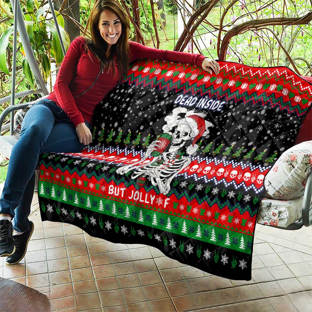 Dead Inside But Jolly Af Christmas Skeleton Quilt Xmas Holiday Patterns - Wonder Print Shop