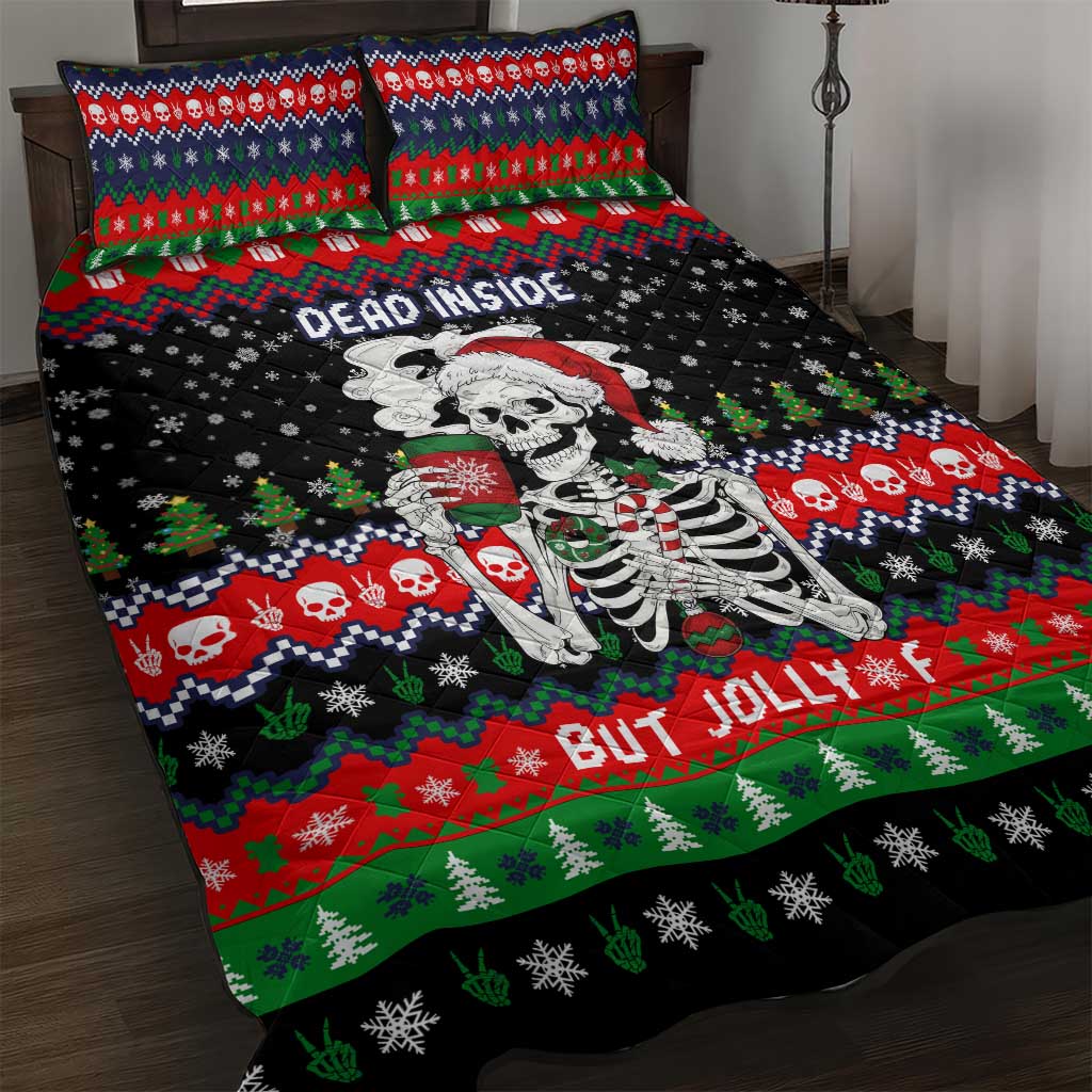 Dead Inside But Jolly Af Christmas Skeleton Quilt Bed Set Xmas Holiday Patterns - Wonder Print Shop