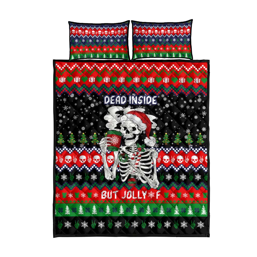 Dead Inside But Jolly Af Christmas Skeleton Quilt Bed Set Xmas Holiday Patterns - Wonder Print Shop