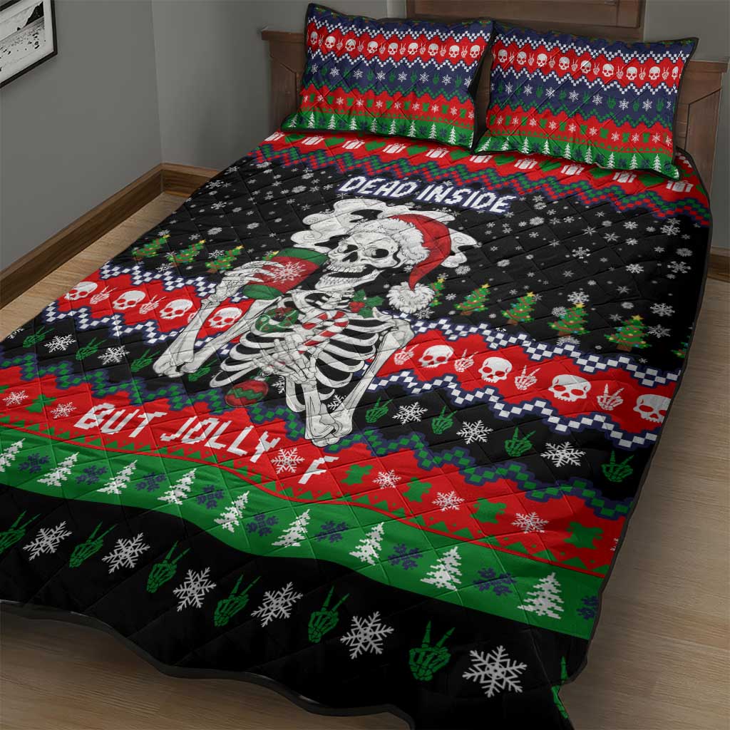 Dead Inside But Jolly Af Christmas Skeleton Quilt Bed Set Xmas Holiday Patterns - Wonder Print Shop