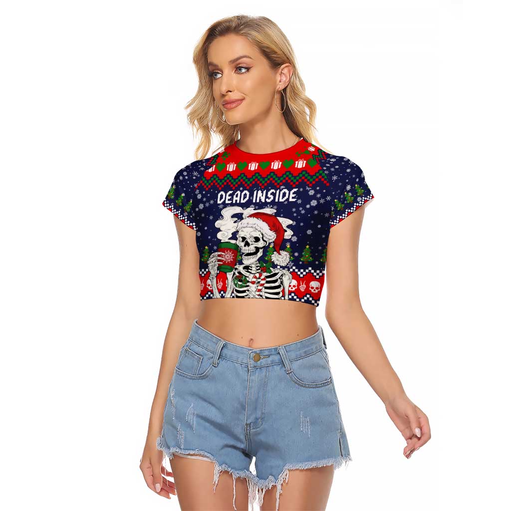 Dead Inside But Jolly Af Christmas Skeleton Raglan Cropped T Shirt Xmas Holiday Patterns - Wonder Print Shop