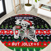 Dead Inside But Jolly Af Christmas Skeleton Round Carpet Xmas Holiday Patterns - Wonder Print Shop